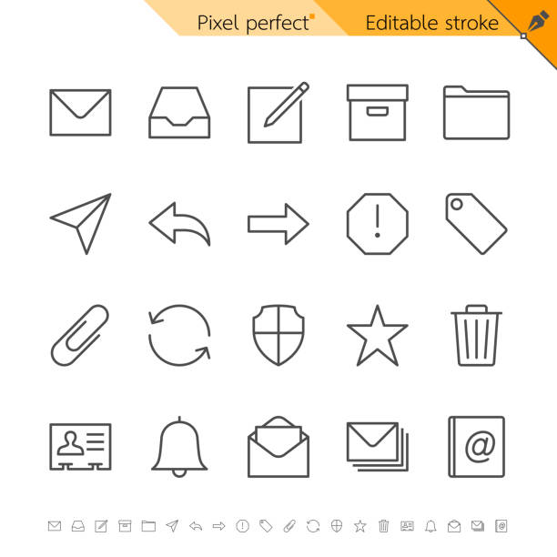 email Email thin icons. Pixel perfect. Editable stroke. inbox filing tray stock illustrations