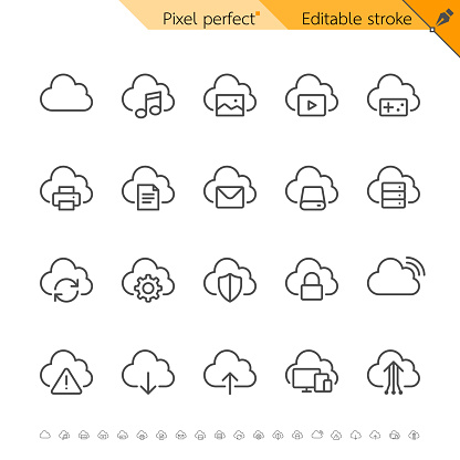 Cloud computing thin icons. Pixel perfect. Editable stroke.