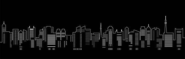 Illustration of urban landscape with skyscrapers (line art) Illustration of urban landscape with skyscrapers (line art) cityscape clipart stock illustrations