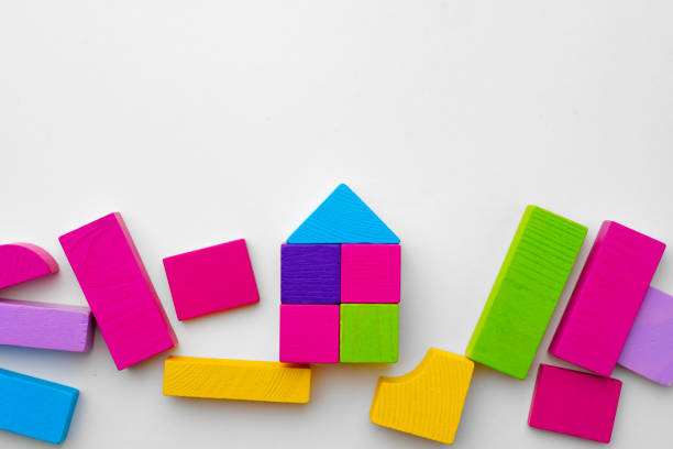 istock Multicolored details of toy constructor top view 1313417948