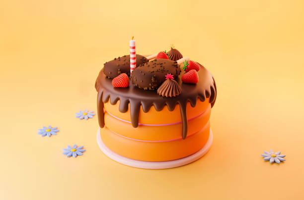 istock Chocolate cake birthday and celebration  with dark  ice cream cocoa nuts,  red strawberries toppings and candles decoration 3d 1313418089