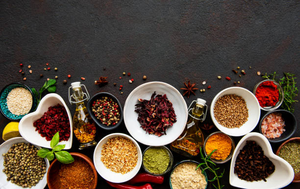 istock Various spices in a bowls on a black 1313419395