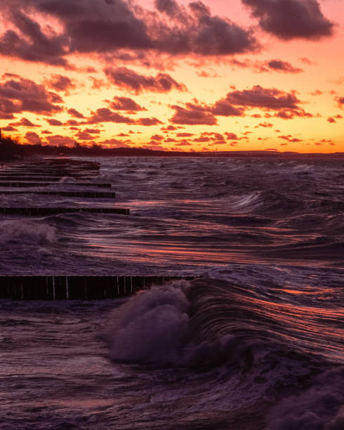 istock Beautiful sunset with view on the sea waves 1313420284