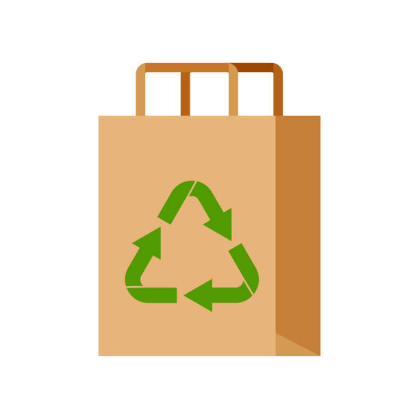 öko-verpackungen mit recycling-zeichen isoliert auf weißem hintergrund. - paper bag brown paper recycled paper vector stock-grafiken, -clipart, -cartoons und -symbole
