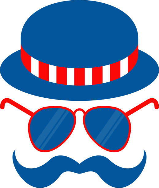 istock Bowler hat, glasses and mustache flat vector icon. Independence day of USA. 1313421625