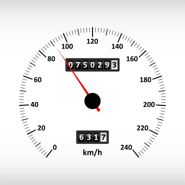 Vector illustration of Car speedometer with speed scale and kilometer counter. Vector
