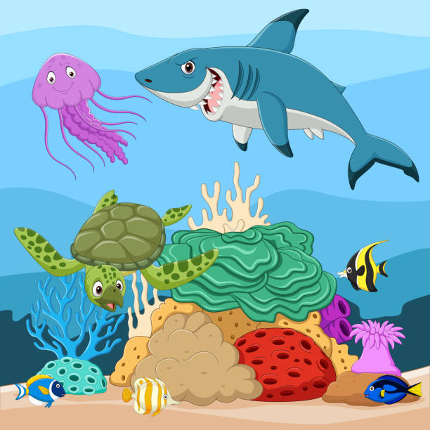 istock Cartoon tropical fish and beautiful underwater world with corals 1313423379