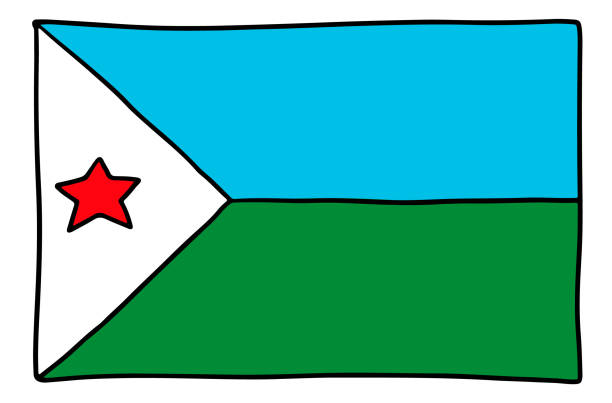 dżibuti flaga doodle hand rysunek szkic - djibouti flag isolated isolated on white stock illustrations