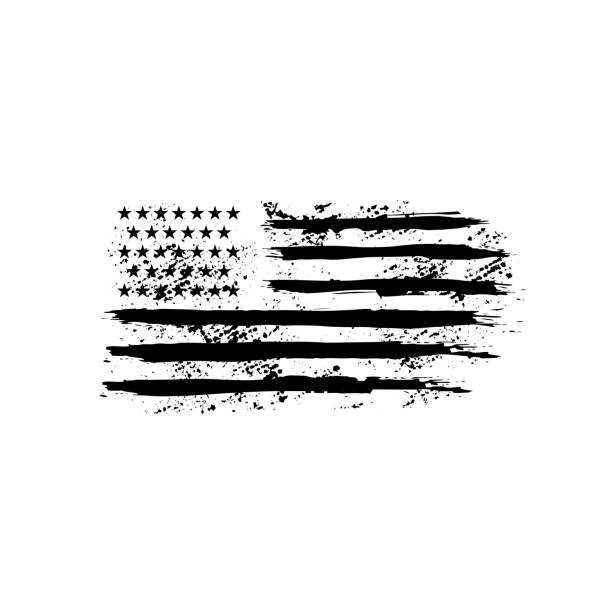 illustrazioni stock, clip art, cartoni animati e icone di tendenza di bandiera americana in stile grunge. elemento di design per etichetta, segno, emblema, poster. illustrazione vettoriale - grungy flag
