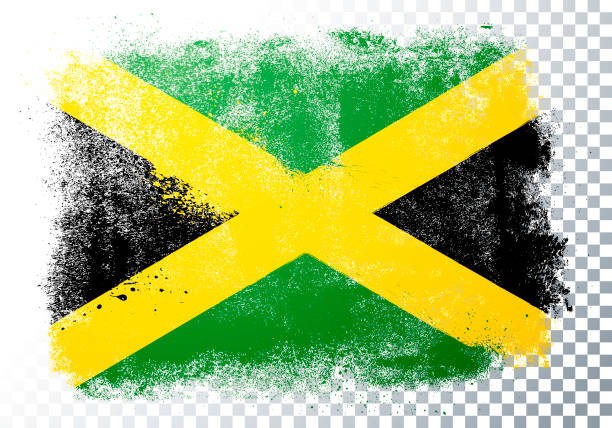 벡터 일러스트는 그런지 텍스처로 자메이카 깃발을 긁어 - jamaican culture stock illustrations