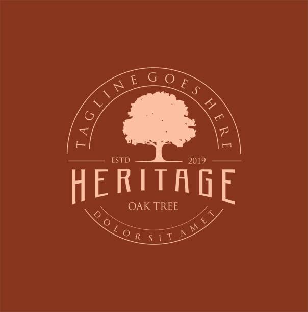 istock Old Oak Maple Tree Silhouett vintage hipster retro, residential oak landscape vintage design Vector Illustration 1313424780