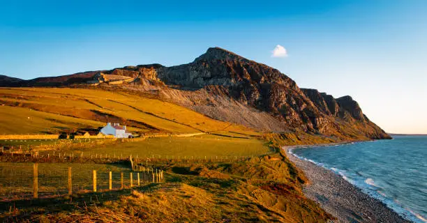 Farm, mountains and sea on the Lleyn Peninsula, North Wales