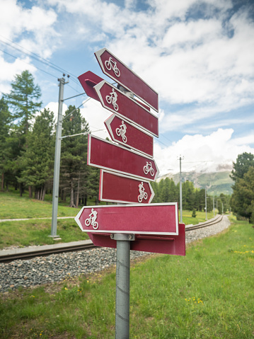 Mountain landscape and railroad track, Graubunden canton, Switzerland