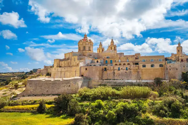 Mdina city - old capital of Malta. Sunny day, nature landscape
