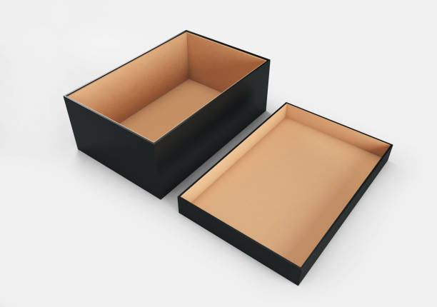 istock Black box with opened cover and cardboard inside. 3d rendering 1313432284