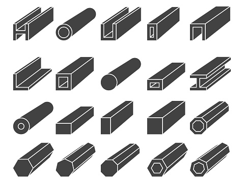 Steel pipe and beam icon set