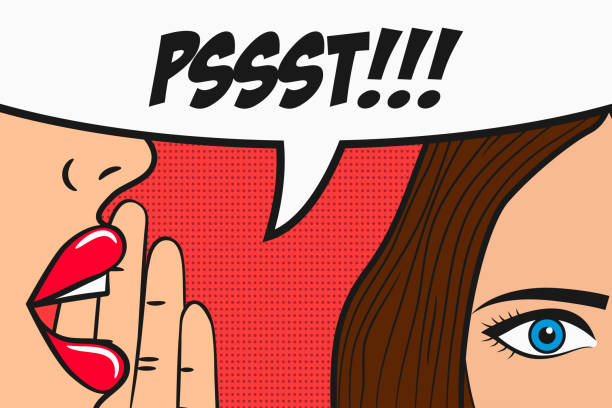 Girl whispering gossip to woman with comic speech bubble. Pop art style illustration. Concept of girls secrets. Vector Girl whispering gossip to woman with comic speech bubble. Pop art style illustration. Concept of girls secrets. Vector illustration. funny ear stock illustrations