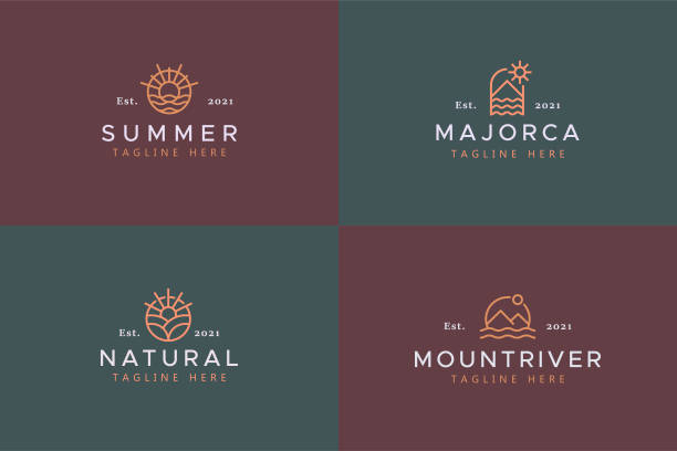 ilustraciones, imágenes clip art, dibujos animados e iconos de stock de insignia del símbolo de la fiesta temática de la naturaleza - lugar turístico