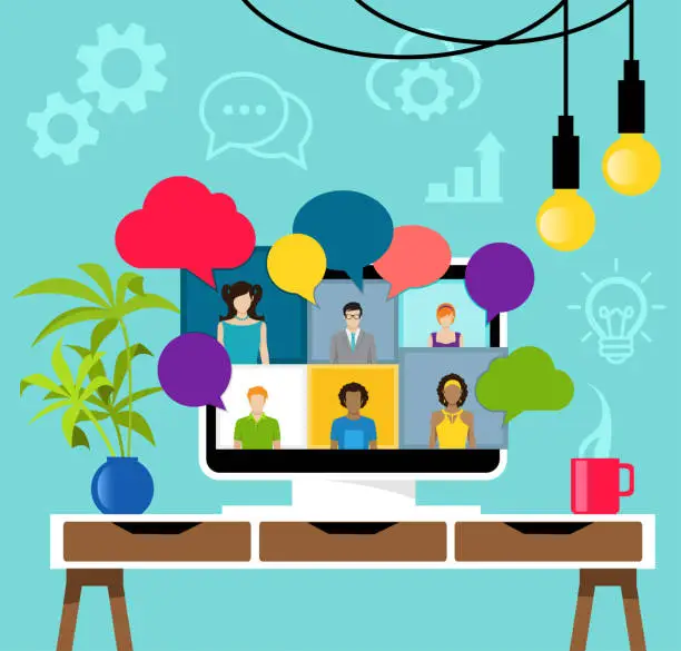 Vector illustration of Remote Working and Virtual Business Team, video conference