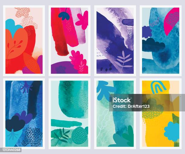 Set Of Abstract Creative Backgrounds - Arte vetorial de stock e mais imagens de Flor - Flor, Abstrato, Plano de Fundo