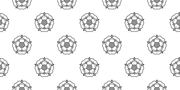 Tudoe rose of Englnd vector illustration. Tudor rose vector seamless pattern. Traditional heraldic emblem of England. The war of roses of houses Lancaster and York. lancaster lancashire stock illustrations