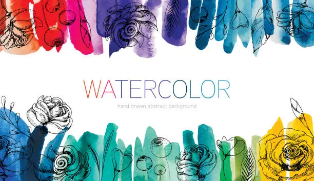 Vector illustration of Watercolor Abstract Background With Hand Drawn Floristic