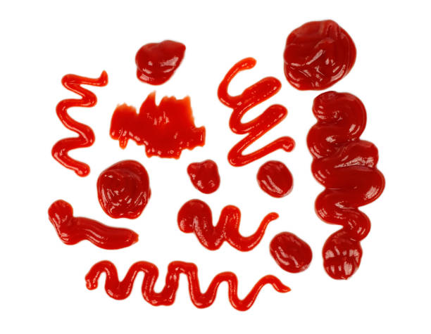 istock Set of ketchup spots and smears on white background 1313441255