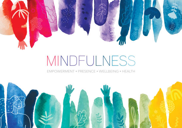 Mindfulness Watercolor Creative Abstract Background Creative watercolor brush strokes background combined with hand drawn elements depicting mindfulness concept. fitness and wellness stock illustrations