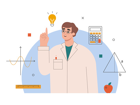 Scientists Using Math Mathematics Science Geometry Concept Man Scientist Having An Idea ...
