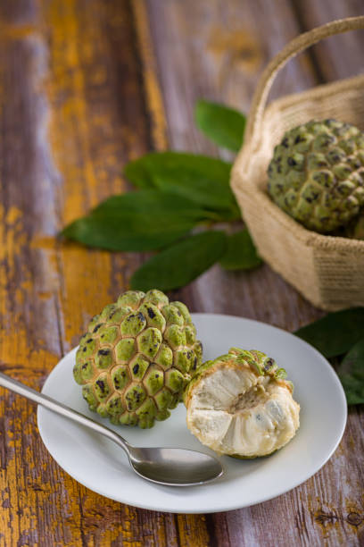 istock Sugar apple on wooden table. 1313446973