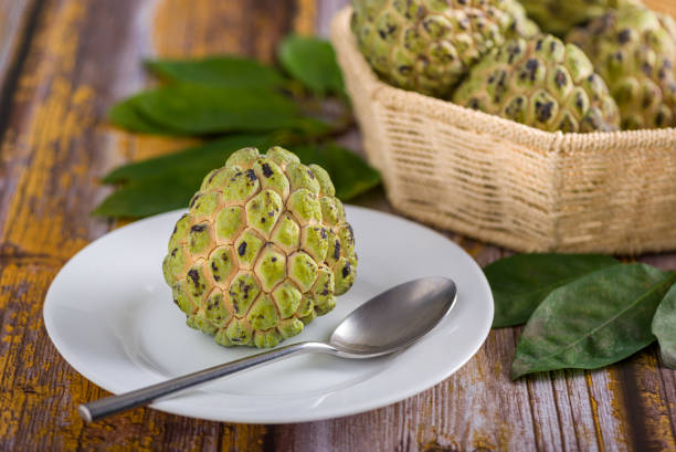 istock Sugar apple on wooden table. 1313447000