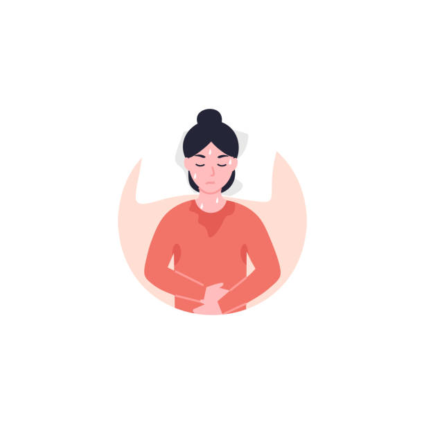 Night sweats icon Night sweats or hot flashes ison. Disease symptom. Flat vector cartoon illustration icon. sweating cartoons stock illustrations