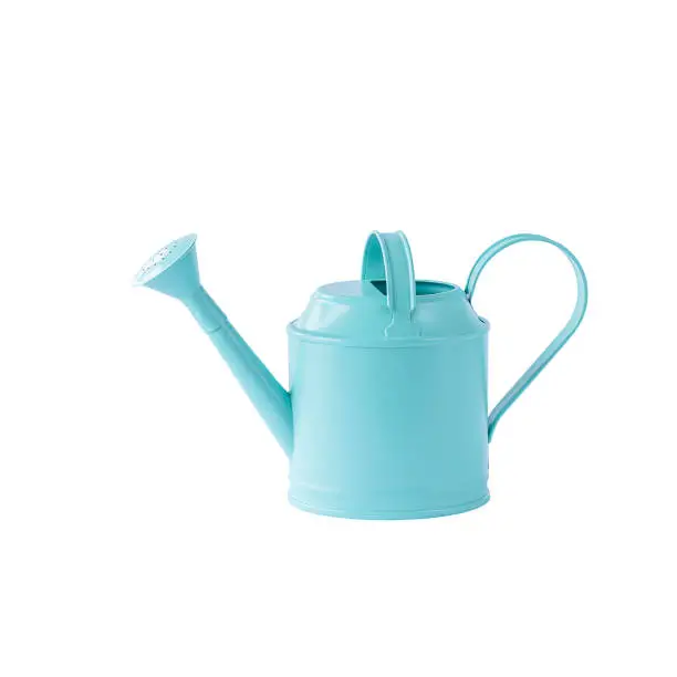 Blue watering can isolated on white background.