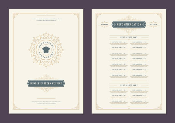 illustrations, cliparts, dessins animés et icônes de modèle de conception de menu avec couverture et brochure vectorielle de logo de cru de restaurant - menu