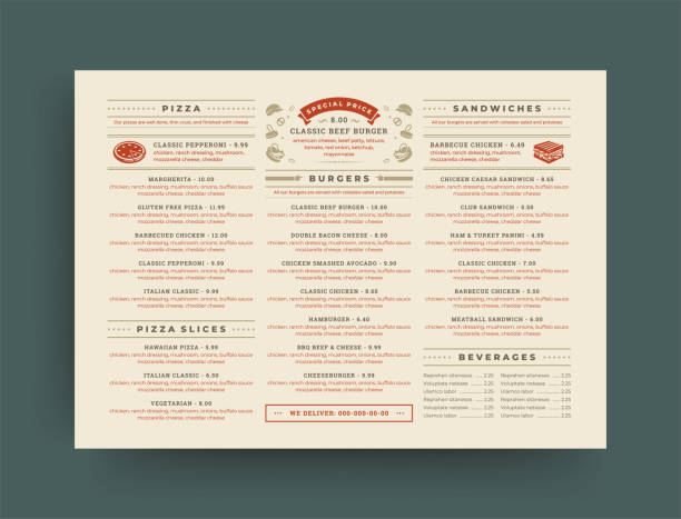 broszura projektowa menu restauracji typu fast food lub ilustracja wektorowa szablonu ulotki - menu stock illustrations