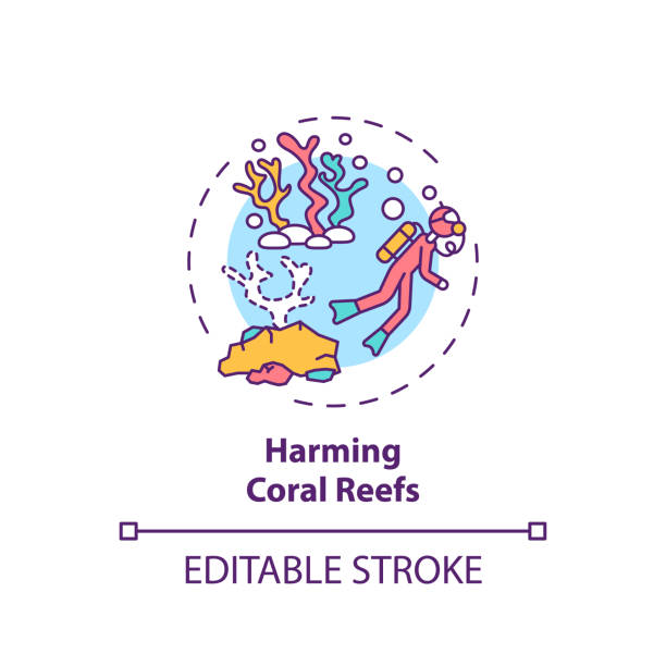 ilustrações de stock, clip art, desenhos animados e ícones de harming coral reefs concept icon - harming