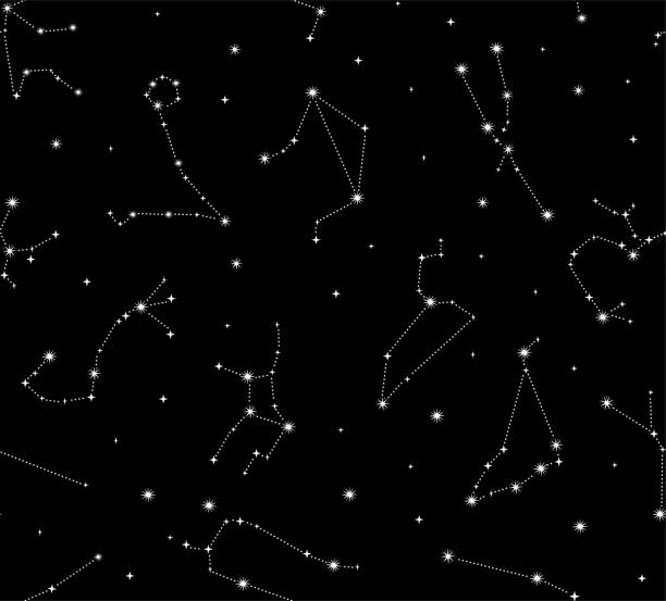 istock Starry sky with constellations of astrology zodiac signs. 1313452590
