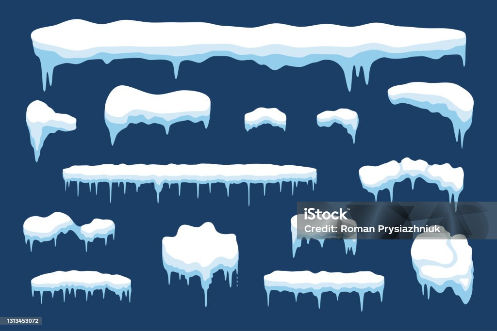 Snow With Icicle And Ice Cap Winter Weather Elements Snowfall And Frozen  Cartoon Style Vector Illustration Stock Illustration - Download Image Now -  iStock