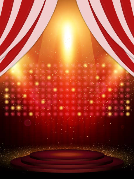 istock Background with red curtain, podium and spotlights. Design for presentation, concert, show 1313453479