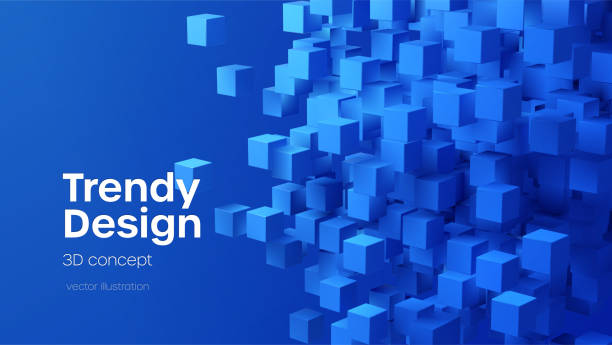 istock Abstract geometric background with blue 3d flying cubes. Modern abstract business template with 3d blue cube on blue background. Vector illustration 1313453803