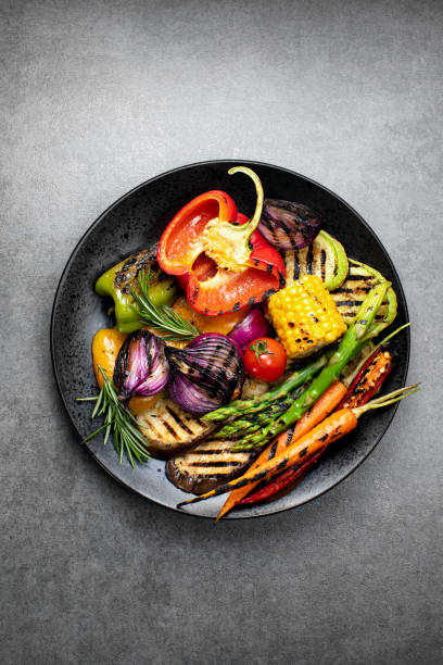 istock Ready to eat grilled vegetables served on a dark dish 1313453851