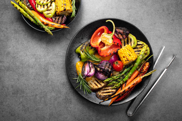 istock Ready to eat grilled vegetables served on a dark dish 1313453890