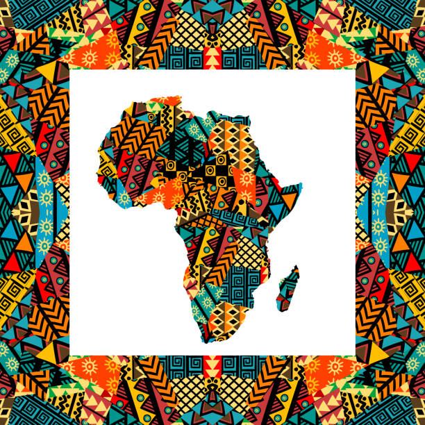 Africa map and frame with ethnic motifs Africa map and frame with ethnic motifs african continent stock illustrations