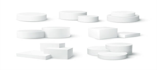 Set of realistic white blank product podium scene isolated on white background. Vector illustration Set of realistic white blank product podium scene isolated on white background. Vector illustration EPS10 stock cubes stock illustrations
