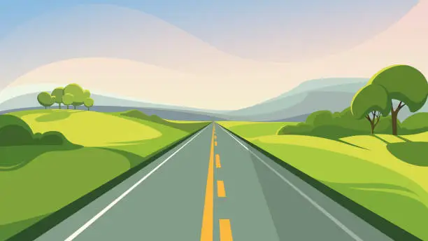 Vector illustration of Summer road stretching into the horizon.