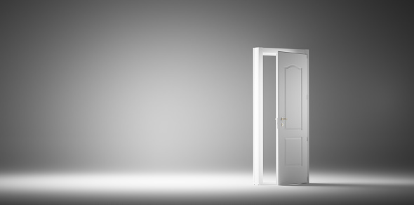 Wide open door. Faith, hope and option for future success. Conceptual 3D illustration