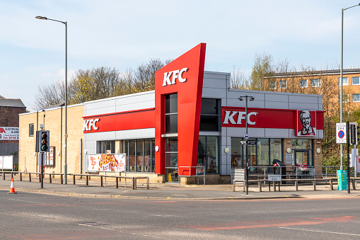 Sheffield, South Yorkshire, England - April 17 2021: A Kentucky Fried Chicken also known as KFC in Sheffield