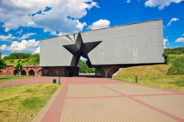 Belorussia - Brest - Monumental entrance to the museum of the famous Brest fortress forming a like-star passage between defensive ramparts