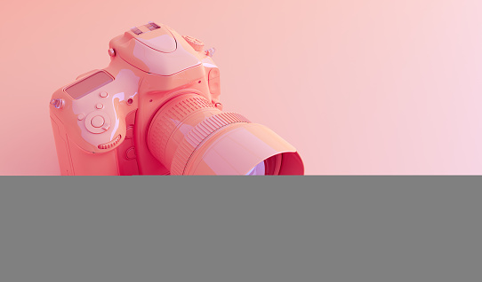 Professional digital camera in one color modern style. 3D illustration