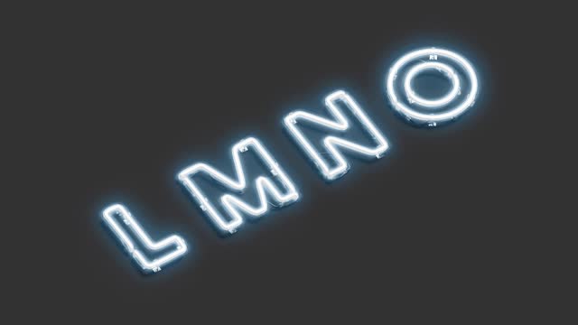 Neon L M N O letters, broken xenon font mockup